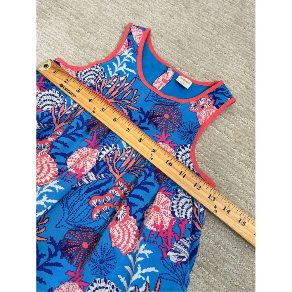 Gymboree Seashell Print Sundress Girls Size 8 Embroidered Blue A-Line Tank Dress